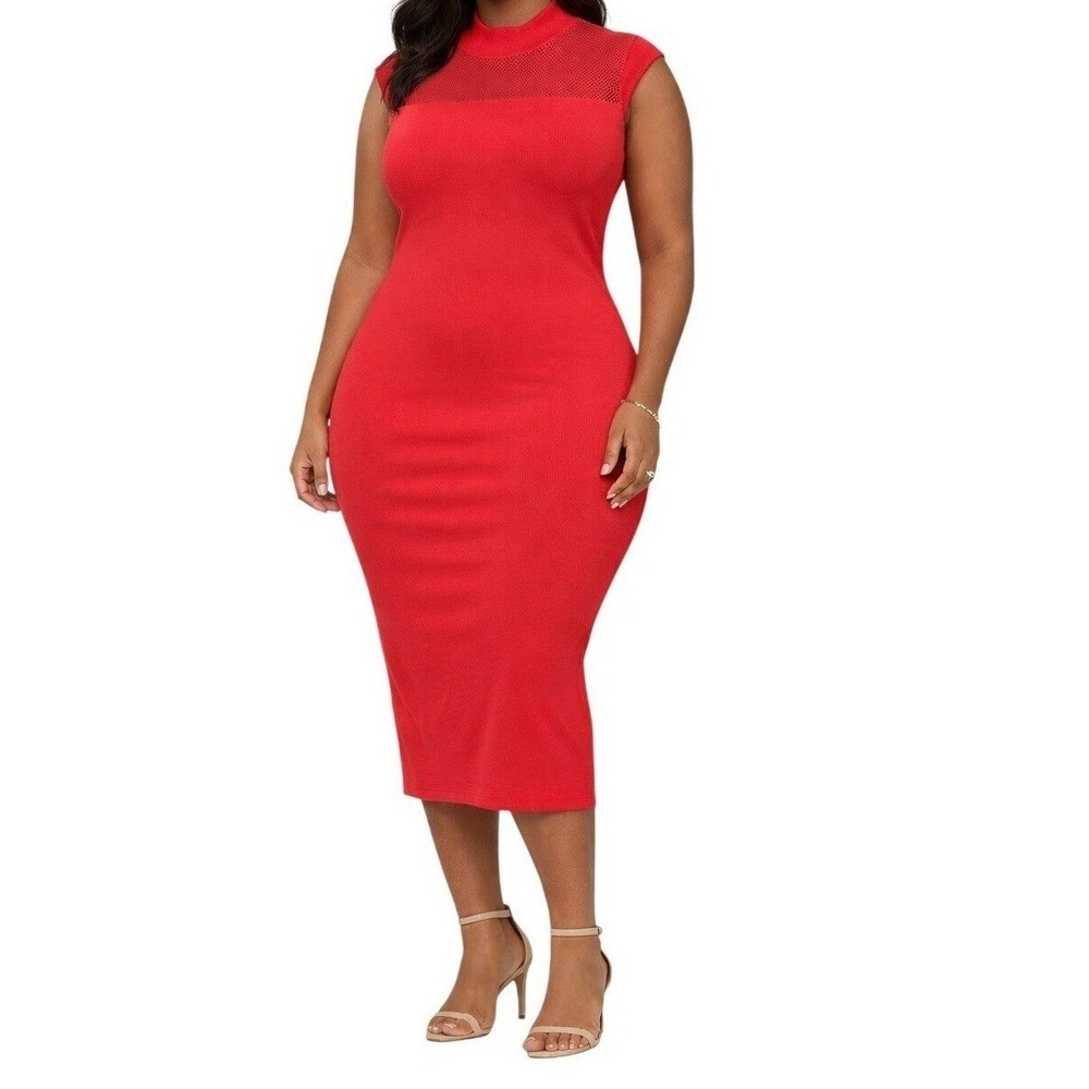 7th Avenue Design Studio New York Company Red Sleeveless Mock Neck Midi Dress XL